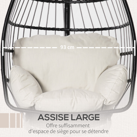 Fauteuil suspendu de jardin noir avec matelas crème