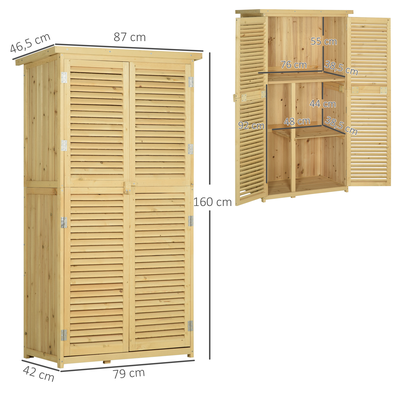 Armoire de jardin portes persiennes 2 étagères bois pin