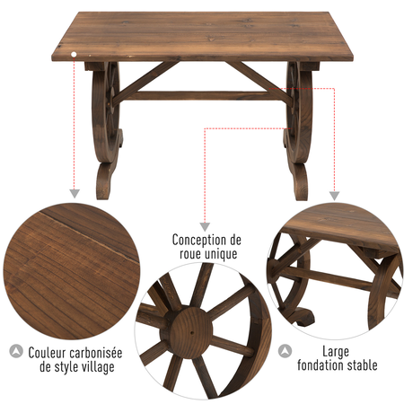 Table basse de jardin style rustique chic sapin traité carbonisation