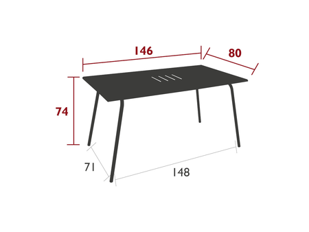 Table de jardin rectangulaire en métal Monceau 6 places Gris Lapilli - Fermob