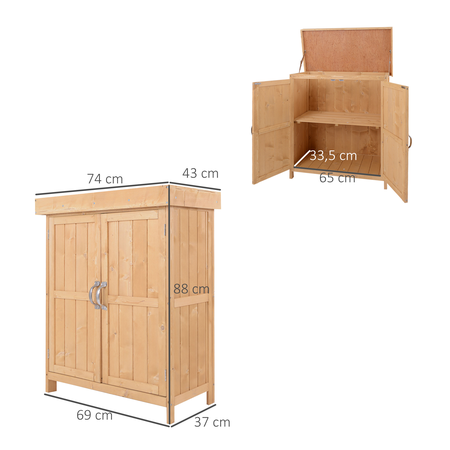 Armoire de jardin sur pied 2 portes étagère toit bitumé relevable