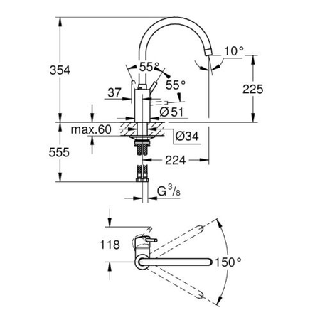 Mitigeur d'évier CONCETTO monocommande bec haut C - GROHE - 32662003