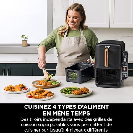 NINJA Double Stack XL Air Fryer, Friteuse sans huile Verticale Double Tiroir 4 Niveaux de Cuisson, 9,5 L, Noir/Cuivre, SL400EUCP