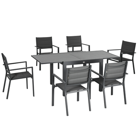 Ensemble de jardin 6 personnes table extensible gris