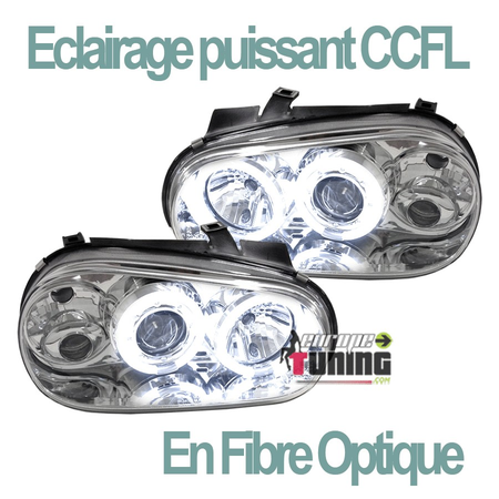 PHARES ANNEAUX LED CCFL FEUX ANGEL EYES LOOK XENON VOLKSWAGEN VW GOLF 4 (00583)