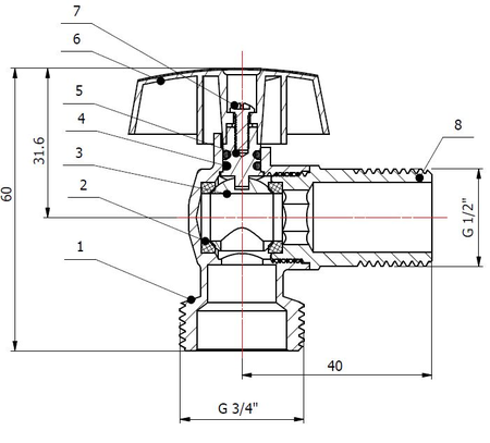 Robinet de machine à laver tête 1/4 de tour - GARIS - B01-RMLS