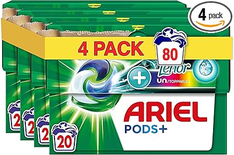 Ariel All-in-1 PODS, Lessive Liquide En Capsules 20 Lavages + Unstoppables Touche de Lenor Couleur - Lot de 4