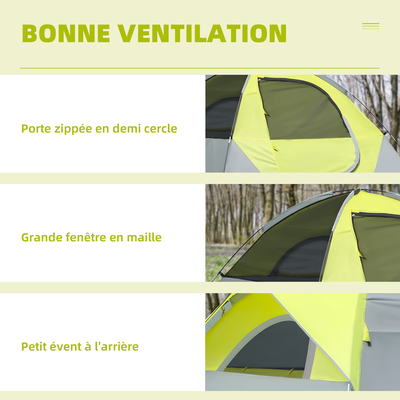 Tente de camping 3 pers. fibre verre polyester gris vert