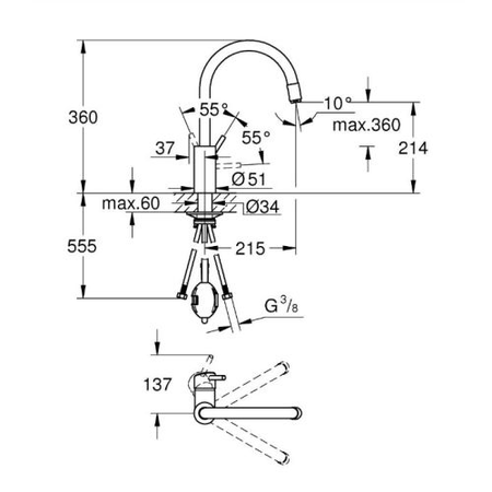 Mitigeur évier CONCETTO bec haut avec mousseur extractible - GROHE - 32663-003