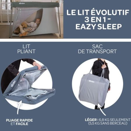 Lit parapluie 3 en 1 BEABA Eazy Sleep - Gris minéral