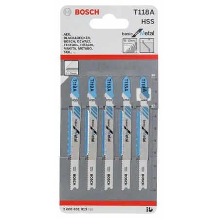 5 lames de scie sauteuse 92mm pour le métal T118A - BOSCH - 2608631013