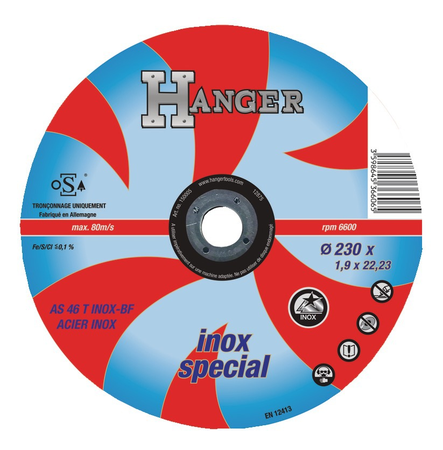 Disque à tronçonner droit pour inox 115x1,6mm AS 46 T - HANGER - 150003