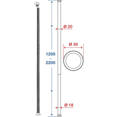 Porte-rideau droit extensible de 1m20 à 2m20 - PELLET - 004052