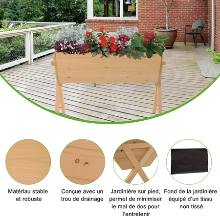 Jardinière sur pieds dim. 100L x 70l x 80H cm bois massif sapin