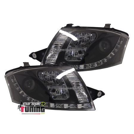 FEUX PHARES AVANTS NOIRS LED DE JOUR DIURNES DRL AUDI TT 8N 1998-2006 10 PIN (00358)