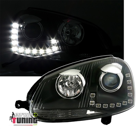 PHARES FEUX AVANTS DE JOUR DIURNES DRL DEVIL EYES NOIRS VW VOLKSWAGEN GOLF 5 (03697)