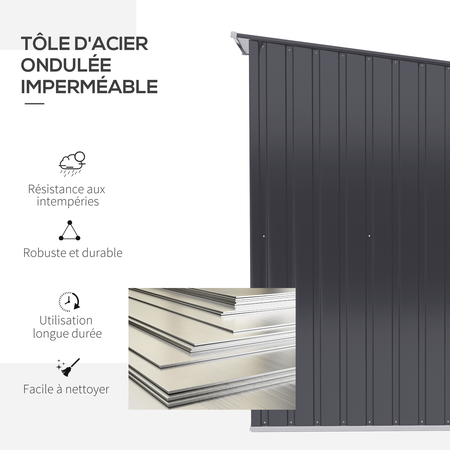 Abri de jardin porte verrouillable tôle acier ondulée anthracite