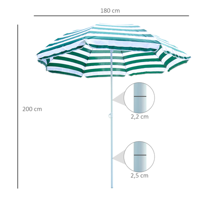 Parasol inclinable octogonal Ø 180 cm vert blanc rayé