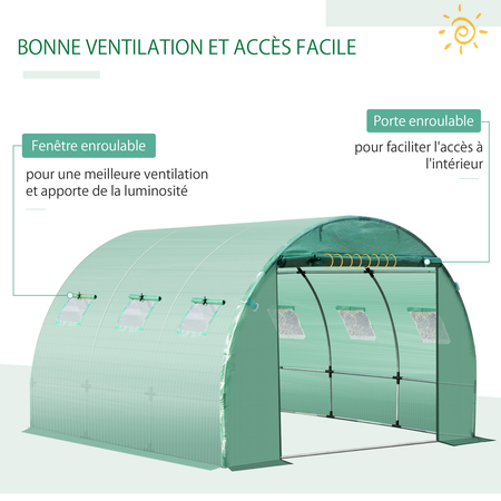 Bâche de rechange serre tunnel 3L x 3l x 2H m PE fenêtres + porte vert