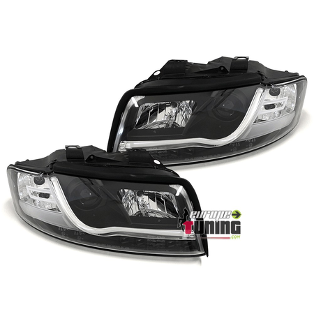 PHARES NOIRS AVANTS FEUX DE JOUR TUBE LED LIGHT BAR AUDI A4 B6 8E 2000-2004 (05503)