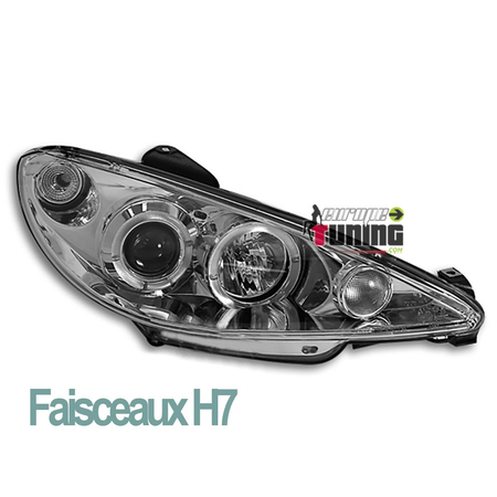 PHARES FEUX AVANTS ANNEAUX LED ANGEL EYES PEUGEOT 206 2002-2009 en H7/H7 (12325)