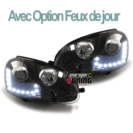 PHARES FEUX AVANTS DE JOUR DIURNES DRL DEVIL EYES NOIRS VW VOLKSWAGEN GOLF 5 (03697)