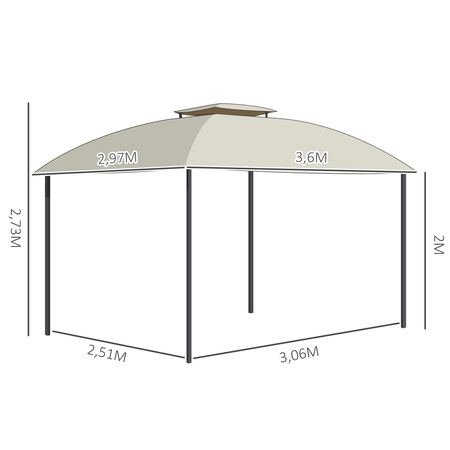 Pavillon de jardin style colonial double toit toiles latérales amovibles crème café