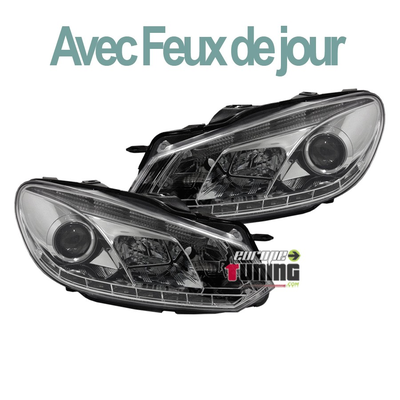 PHARES FEUX AVANTS AVEC LED DE JOUR DIURNES DRL CHROME VOLKSWAGEN VW GOLF 6 (00747)
