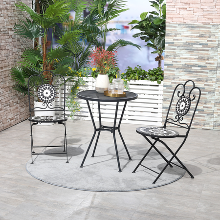 Lot de 2 chaises de jardin pliables style fer forgé noir blanc