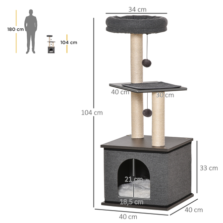 Arbre à chat avec griffoirs H104 cm gris