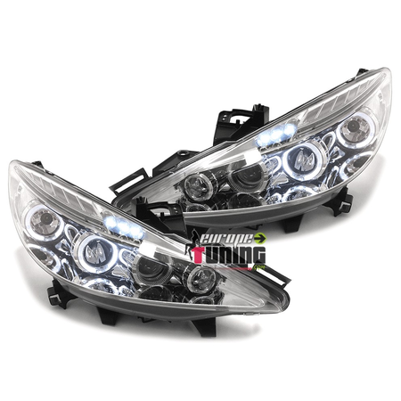 PHARES FEUX AVANTS ANGEL EYES LED PEUGEOT 207 PHASES 1 et 2 (13350)