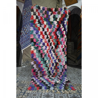 Tapis berbère Fait main BOUCHAROUITE AN Multicolore 90x255 en tissu recyclé