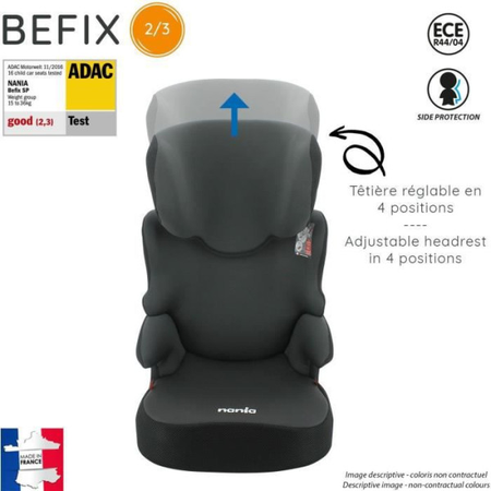 Siege Auto Rehausseur NANIA BEFIX - Groupe 2/3 (15-36 Kg) - Tetiere réglable en hauteur - 4 étoiles ADAC - Flamingo - Fabriqué en France