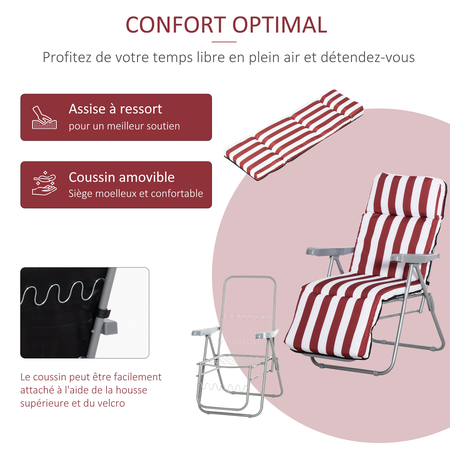 Lot de 2 chaises longues pliables rouge blanc