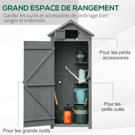 Armoire de jardin 3 étagères 2 portes loquets bois sapin