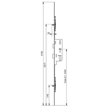 Crémone à larder EUROPA S2 50/70 2 pannetons têtière 16mm longueur 2150mm - FERCO - 6-33524-02-0-1