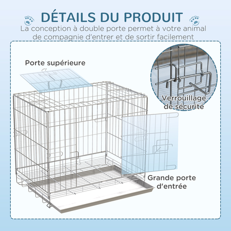 Cage pour chien pliable plateau amovible 2 portes verrouillables