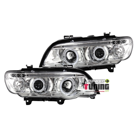 PHARES FEUX AVANTS ANNEAUX ANGEL EYES CHROME BMW X5 E53 1999-2003 PHASE 1 (12083)