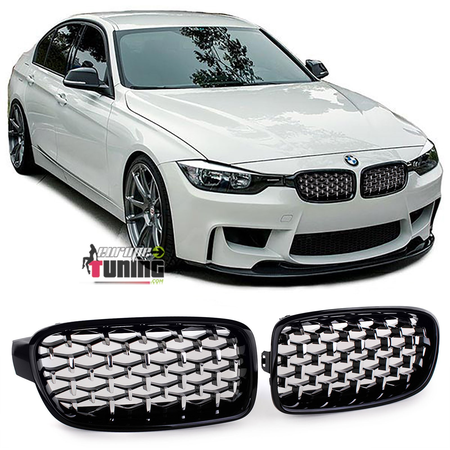 CALANDRES SPORT LUXE STYLE DIAMANT NOIR ET CHROME POUR BMW SERIE 3 F30 ET F31 (04937)