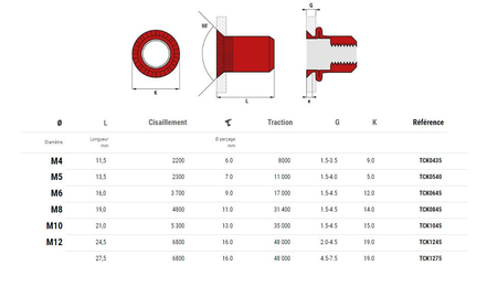 Ecrous crantés acier tête fraisée M10X45 boîte de 100 - SCELL-IT - TCK1045