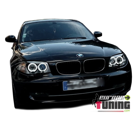 PHARES FEUX AVANTS CCFL ANGEL EYES NOIR BMW SERIE 1 E87 E82 E81 E88 2004-2011 (00757)