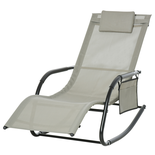 Chaise longue à bascule tétière amovible, accoudoirs, rangement textilène gris