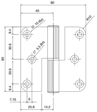 Paumelle aluminium anodisé 80x80mm droite - ARGENTA - 8080114