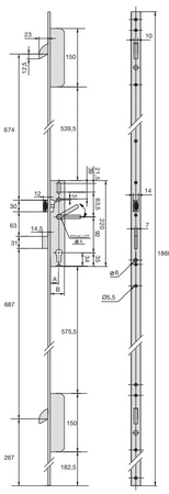 Serrure à 3 points TF3 relevage pêne dormant longueur 36mm - STREMLER - 6570.36.0C