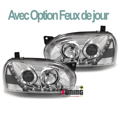 PHARES FEUX AVANTS DE JOUR LED DIURNES DRL CHROME VOLKSWAGEN VW GOLF 3 (03487)