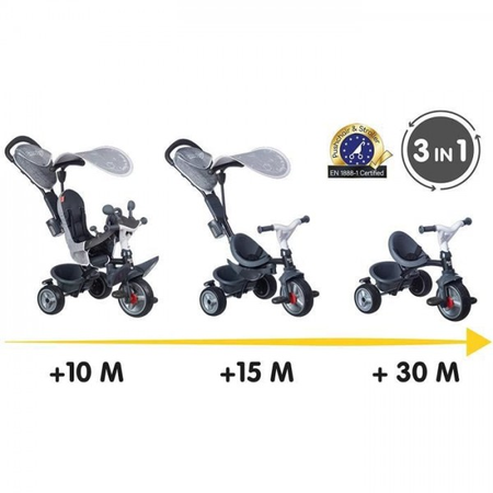 SMOBY Tricycle enfant évolutif Baby Driver Plus - Structure métal - Gris