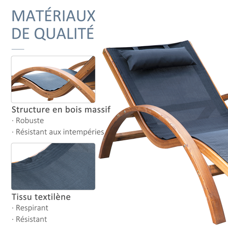 Transat bois massif naturel beige noir