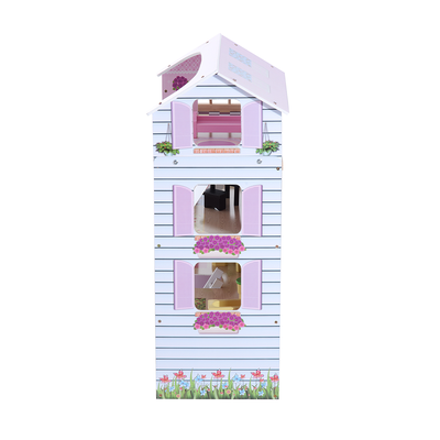 Maison de poupée en bois blanc et rose