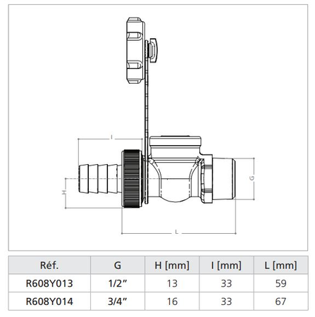 Robinet de vidange à boisseau sphérique avec bouchon M 1/2 - GIACOMINI - R608Y013