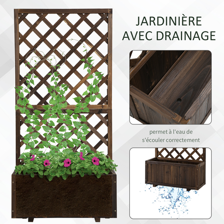 Jardinière sur pieds inserts d'irrigation inclus sapin carbonisé